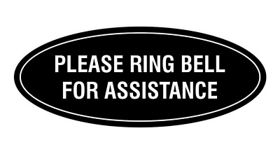 #ad Oval Please Ring Bell For Assistance Sign Black Small 2x5quot; $8.54