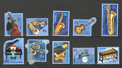 #ad JAPAN 2019 MUSICAL INSTRUMENTS 2ND DIXIELAND JAZZ MUSIC 84 YEN 10 STAMPS USED $0.99