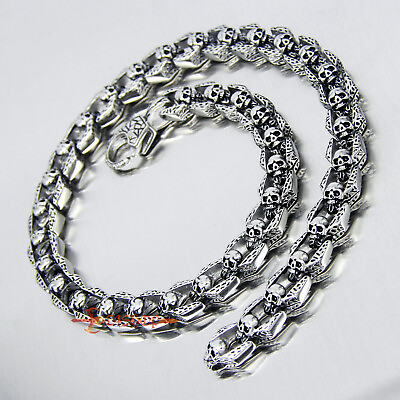 #ad Men Heavy Skeleton Skull Head Biker Chain Link Stainless Steel Necklace Bracelet $32.39
