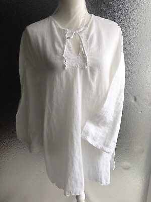 #ad Made In USA 100% Cotton Womens Large Gauze Blouse Boho Long Sleeve $14.50