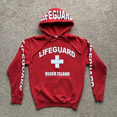 #ad Lifeguard Sweatshirt Mens Small Fleece Hoodie Block Island Red Pockets $21.95