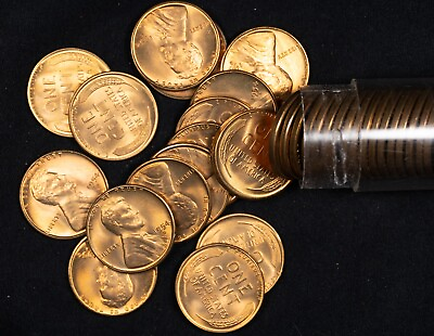 #ad 1954 S BU Uncirculated Red Lincoln Wheat Penny Roll 50 Coins San Francisco Mint $35.00