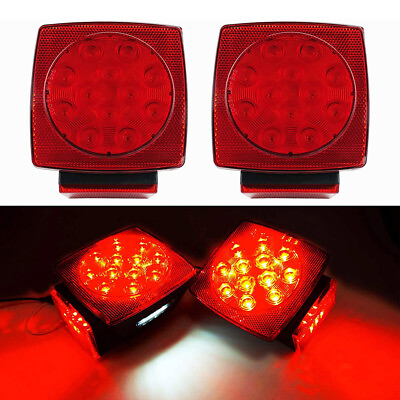 #ad Pair Waterproof Rear LED Submersible Square Trailer Tail Lights Kit Boat Truck $18.88