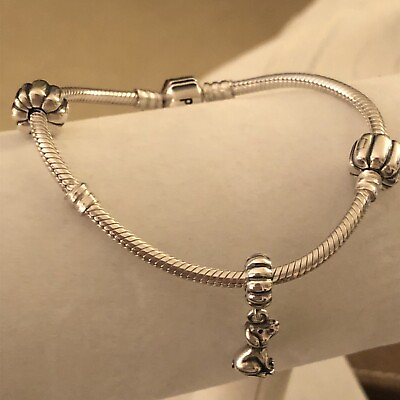 #ad Pandora 925 Sterling Silver Charm Bracelet 3 Charms Buddy The Dog 7.5” $74.00