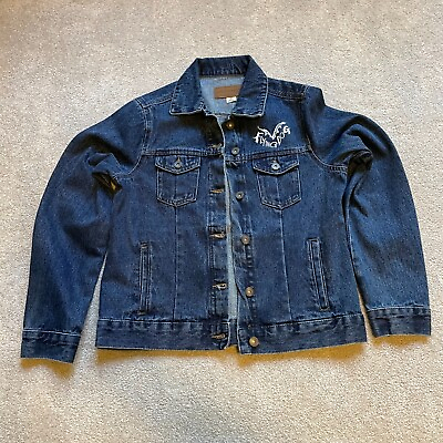 #ad Flying Dog Brewery Jacket Womens Medium Blue Denim Jean Button Embroidered Beer $49.99