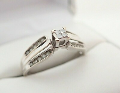 #ad 10k Solid White Gold Diamond Engagement Wedding Band Ring Sz 9.5 $179.95