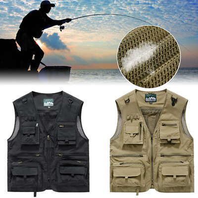 #ad Mens Tactical Hiking Fishing Vest Men Photographer Waistcoat Mesh Jacket Vest $25.99