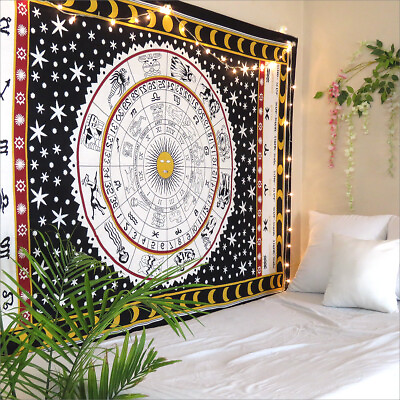 #ad Indian Zodiac Mandala Tapestry Wall Hanging Room Decor Twin Cotton Bedspread $13.99