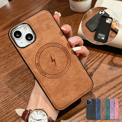 #ad Leather Case For iPhone 15Pro Max 14 13 12 11 Mag Safe Magnetic Shockproof Cover $8.67