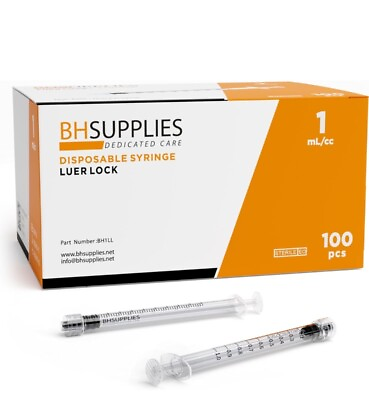 #ad BH Supplies 1ml Luer Lock Tip Syringes No Needle $13.99