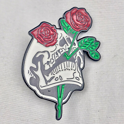 #ad Skull With Roses Pin Horror Witch Goth Emo $9.45