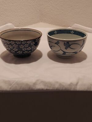 #ad Japanese Large Rice Noodle Bowls Ceramic Umei Plum Blossom Mismatch Set Of 2 $18.00