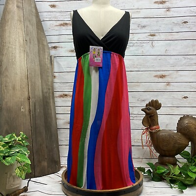 #ad NWT Summer Fun Beach Cover Up Dress Black Halter Top Pink Blue Red Skirt $13.00