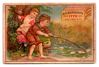 #ad 1870S 80S LOVELY KIDS LILLY POND FISHING BABBITT#x27;S 1776 SOAP TRADE CARD $4.99