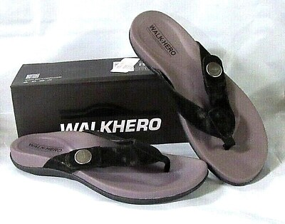#ad WALK HERO Women#x27;s Orthotic Flip Flops Arch Support Comfort Sandals Black $19.95