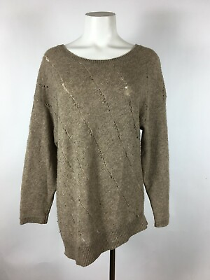 #ad VINCE Brown YAK WOOL relaxed eyelet woven pullover sweater S $28.00