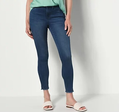 #ad Laurie Felt Silky Denim Ankle Skinny Jeans w Slit Rawamp;Hem DkVintage XL A518609 $29.00