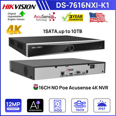 #ad US Hikvision 4K NVR 16 Channel 12 MP 16ch No Poe NVR AcuSense Home DS 7616NXI K1 $162.45