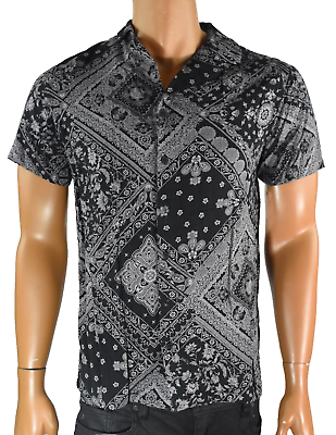 #ad And Now This Mens Shirt S New Button up Black Printed Short Sleeves $13.49