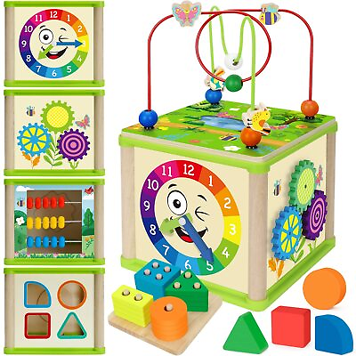 #ad learning toys for toddler 1 2 3 years old 5 in 1 wooden activity cube girl $13.85