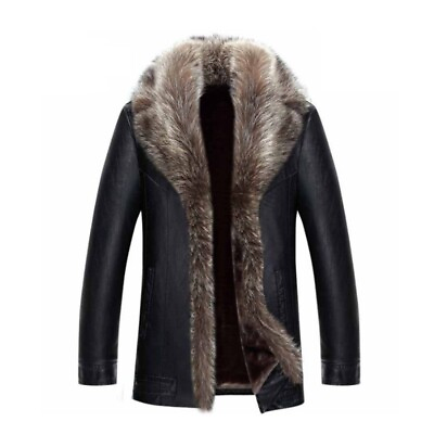 #ad Winter Fox Fur Collar Wool Lining Sheepskin Leather Men#x27;s Overcoat Jacket Warm $197.59