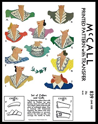 #ad McCALL Pattern # 839 10 Collar Jabot and Cuffs Fabric Sewing Patterns Vintage $5.99
