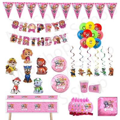 #ad PAW Patrol PINK Party Supplies Foil latex Balloon Plates banner Bunting Age set GBP 3.99