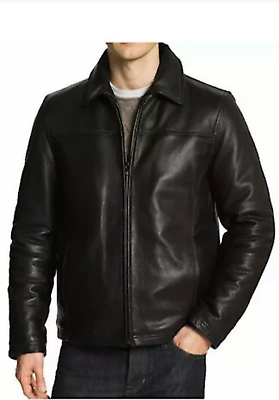 #ad Mens Leather Jacket Flight Bomber Coat Black Lined New $104.13