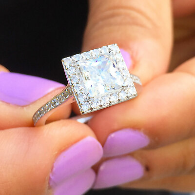 #ad IGI Certified 14k White Gold Princess Diamond Engagement Rings Halo Prong 1.70ct $1944.88