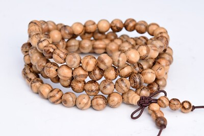 #ad 8MM 108 Pcs White Qinan Sandalwood Mala Beads Vietnam Natural Round Beads 35quot; $5.59