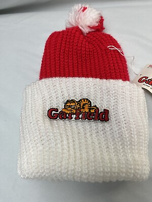 #ad Vintage 1970s Surprise Corp Garfield Knit Pom Pom Winter Hat With Tags RedWhite $59.99