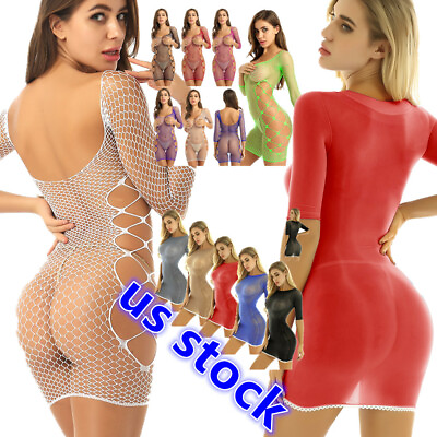 #ad US Women Bodycon Mini Dress Sexy Mesh Sheer See Through Lingerie Party Clubwear $7.43