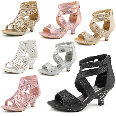 #ad Girls Dress Shoes Low Heel Party Rhinestone Dance Wedding Pumps Princess Shoes $25.99