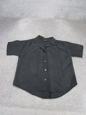 #ad Madewell Shirt Womens Xs Black Silk Button Up Short Sleeve $19.99