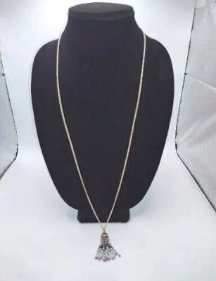 #ad J Crew Beaded Tassel Necklace Gold Tone Chain 30 inches Long New with Tags $19.99