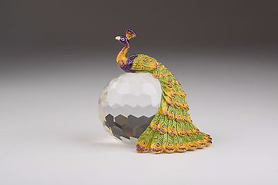 #ad Peacock on Crystal bowl Trinket Box by Keren Kopal with Austrian Crystal $169.00