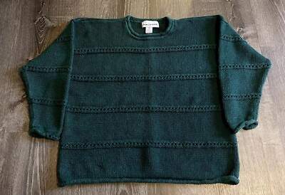 #ad Vintage 80s 90s New York Style Hand Knitted Women’s sweater—Medium—Forest Green $19.69