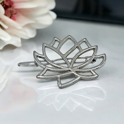#ad Lotus Flower Hair Barrette Silver Tone Metal Snap Back Accessories Beauty Floral $7.00