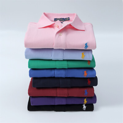 #ad NWT Men#x27;s Long Sleeve Custom Fit Cotton Mesh Small Pony Polo Shirt Size：S 2XL $35.13