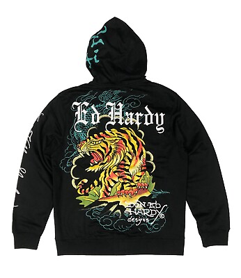 #ad Ed Hardy Crawling Tigers Mens Zip up Hoodie Color: Black Style # EHM1301 44 $79.00