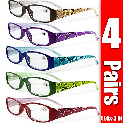 #ad #ad 4 Pairs Mens Womens Unisex Spring Hinge Rectangular Reading Reader Glasses 1 3 $12.99