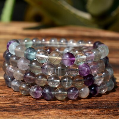 #ad Wholesale Lot 6pcs Rainbow Purple Green Fluorite Beads Stretch Healing Bracelet $23.90