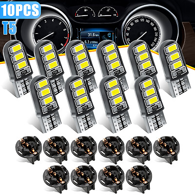 #ad 10x T10 194 6 SMD LED Instrument Gauge Cluster Dash Light Bulbs w Sockets White $9.98