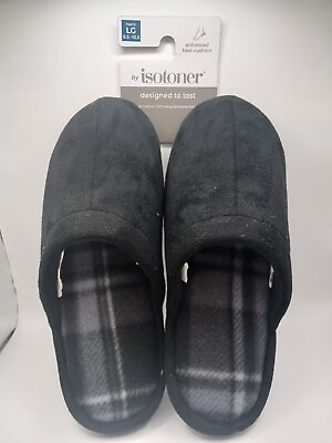 #ad Isotoner BLACK Slip on Men#x27;s Slippers LG 9.5 10.5 NEW WITH TAGS $14.99