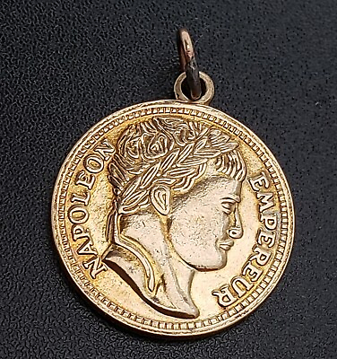 #ad Napoleon Bonaparte Coin Pendant Emperuer Lion Rampant Vintage 23mm Brass $15.00