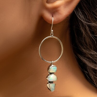#ad Ethiopian Opal Natural Gemstone Sterling Silver Handmade Earrings $33.88
