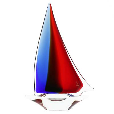 #ad GlassOfVenice Murano Glass Large Sailboat Red Blue Amber $699.95