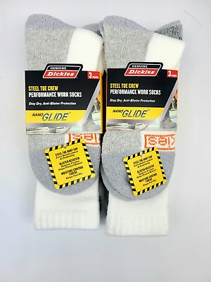 #ad Dickies Nano Glide Steel Toe Crew Performance Work Socks White Grey 6 Pr Sz 6 12 $26.99
