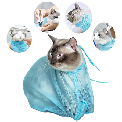 #ad Mesh Pet Cat Grooming Restraint Bag For Bath Washing Nails Cutting Cleaning Bag $10.35