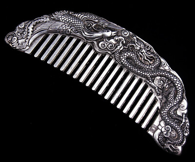 #ad Tibetan Silver Crafted Dragon amp; Long Tail Phoenix Traditional Comb #08021901 $39.99